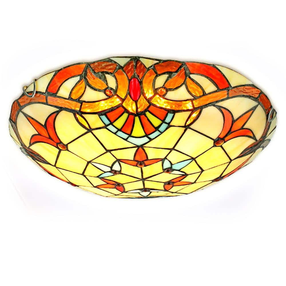 12" Tiffany Style Flush Mount Ceiling Light Stained Glass 2-Light Fixture