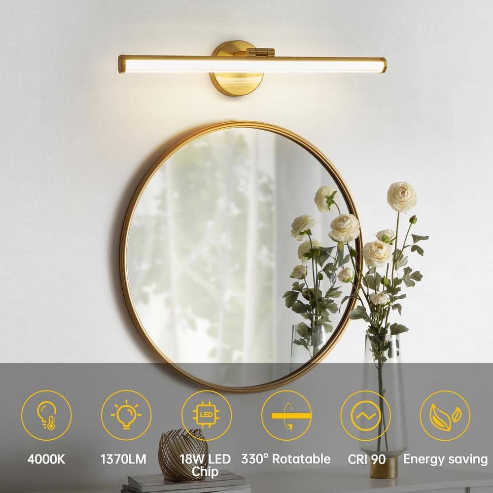 22"  1-Light Gold LED Vanity Light Bar 18-Watt Rotatable Bathroom Light Fixture