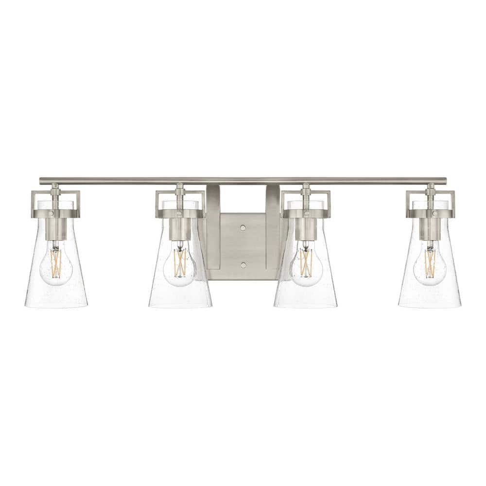 Clermont 30.75 in. 4-Light Brushed Nickel Bathroom Vanity Light w Seeded Glass