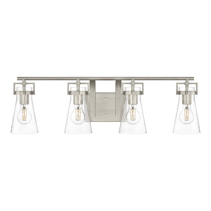 Clermont 30.75 in. 4-Light Brushed Nickel Bathroom Vanity Light w Seeded Glass