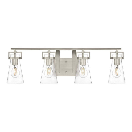 Clermont 30.75 in. 4-Light Brushed Nickel Bathroom Vanity Light w Seeded Glass