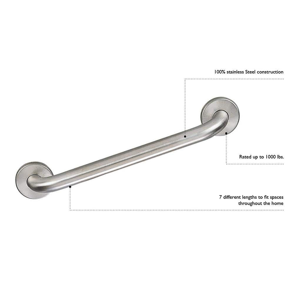 Design House 12 in. x 1-1/2 in. Bathroom Safety Grab Bar in Satin Nickel - ADA