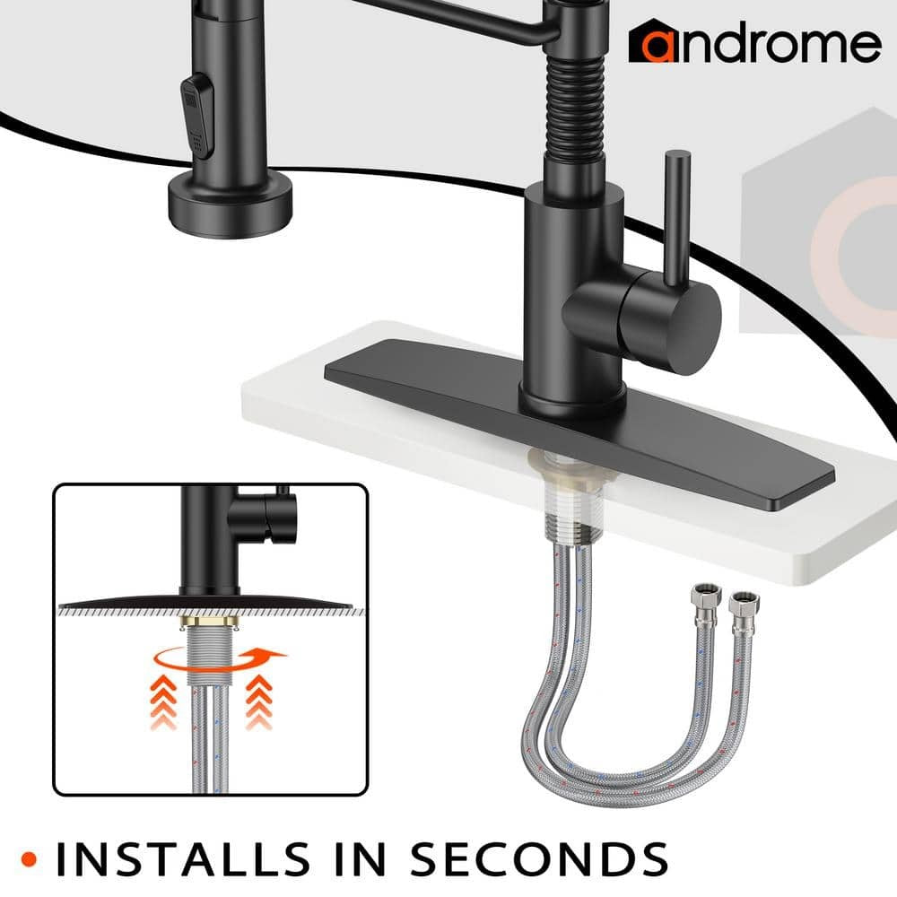 androme Single Handle Pull Down Sprayer Kitchen Faucet in Black
