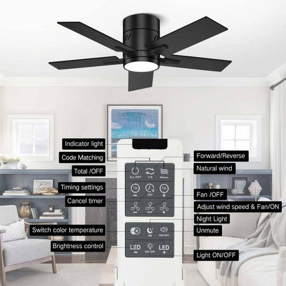 BICIK 42 in.Integrated LED Indoor/Covered Outdoor Black Ceiling Fan+Light+Remote