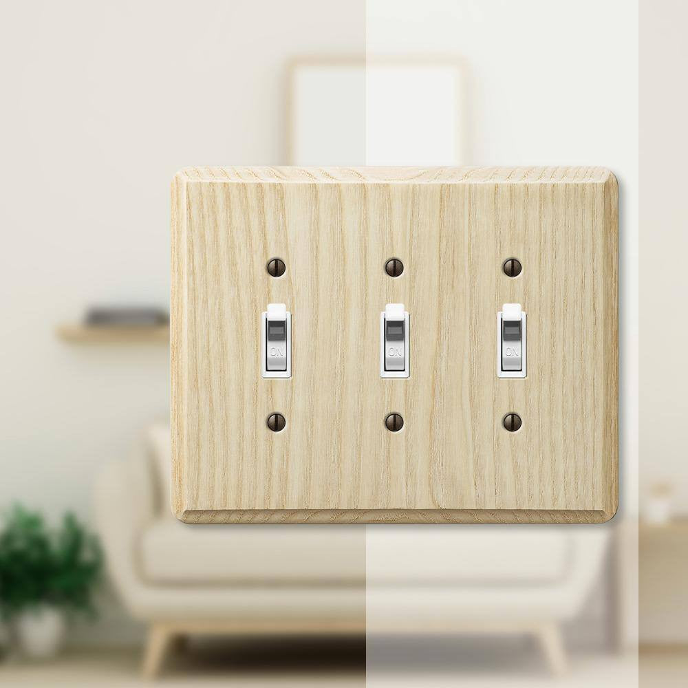 AMERELLE Contemporary 3 Gang Toggle Wood Wall Plate - Unfinished Ash
