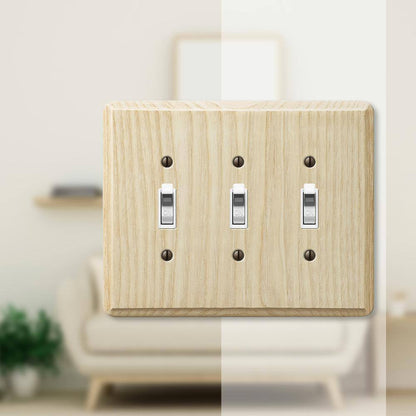 AMERELLE Contemporary 3 Gang Toggle Wood Wall Plate - Unfinished Ash