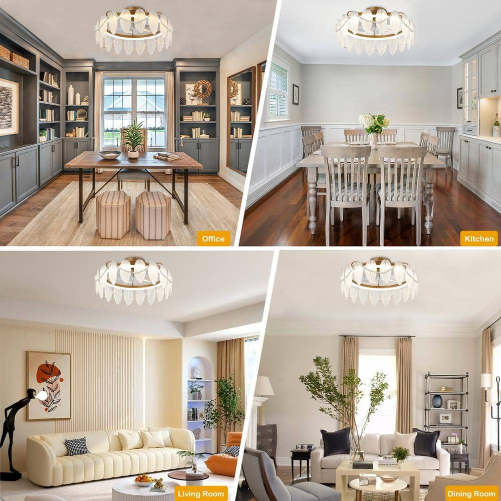 20in Smart French Gold Crystal Ceiling Fan with Light Remote Low Profile Indoor