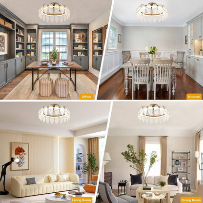 20in Smart French Gold Crystal Ceiling Fan with Light Remote Low Profile Indoor