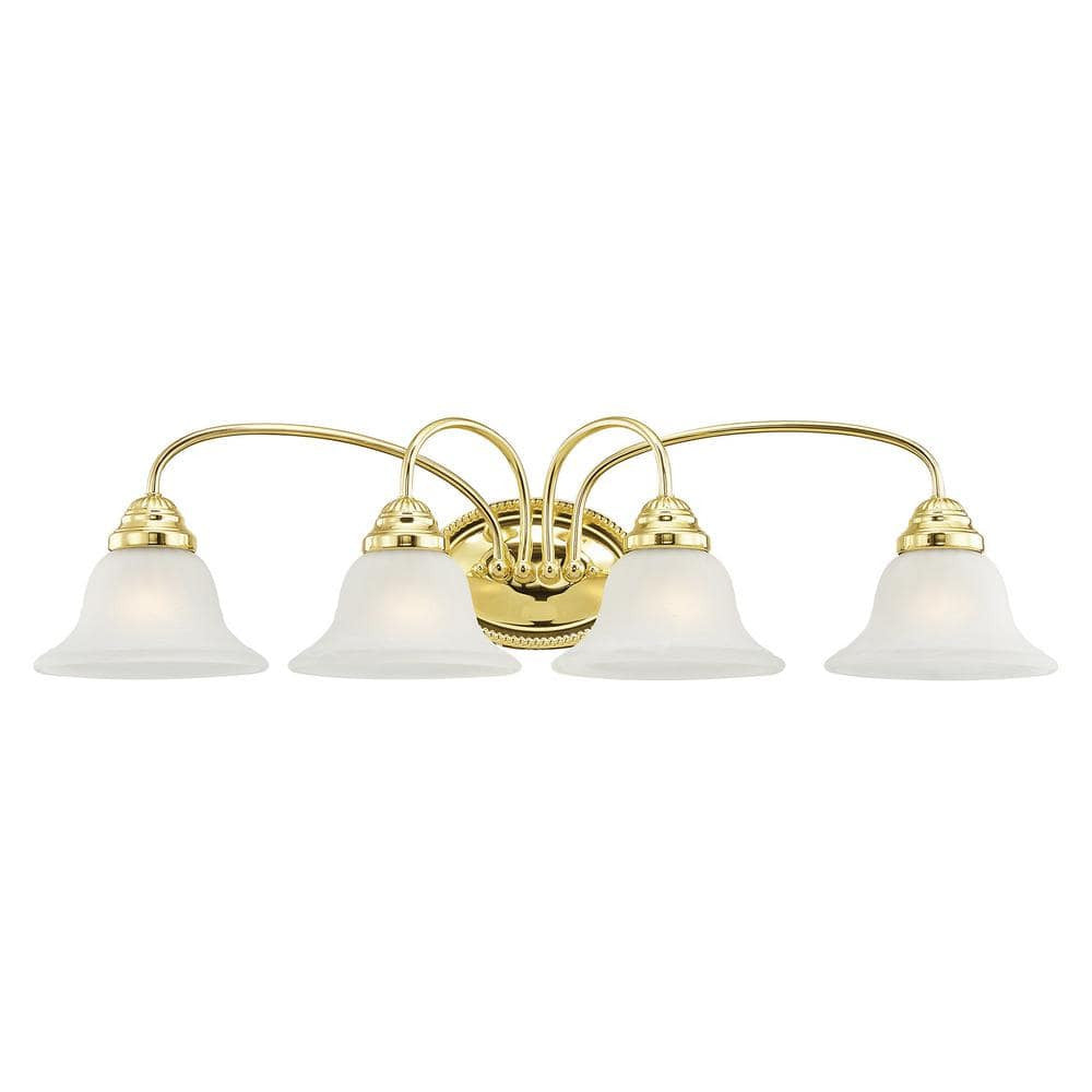 Bodenham 30.5 in. 4-Light Polished Brass Vanity Light with White Alabaster Glass
