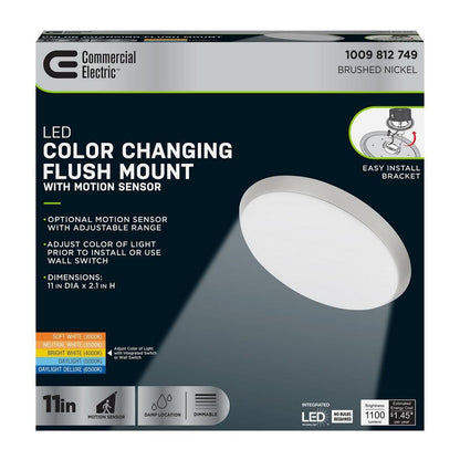 Commerical Electric 11" LED Dimmable CCT Flush Mount Ceiling Light Nickel