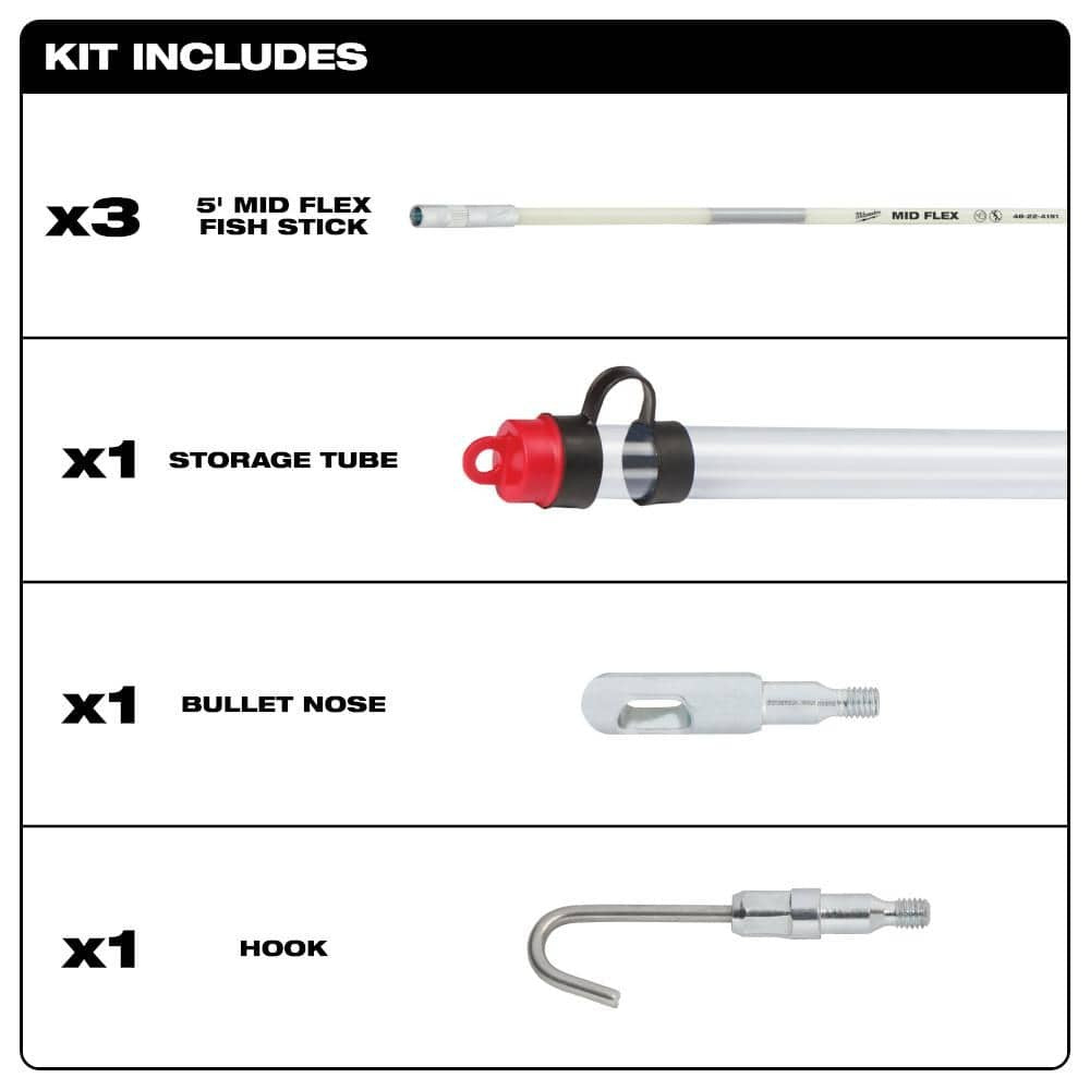 *3-PACK* Milwaukee 15 ft. Mid Flex Fiberglass Fish Stick Kit with Accessories
