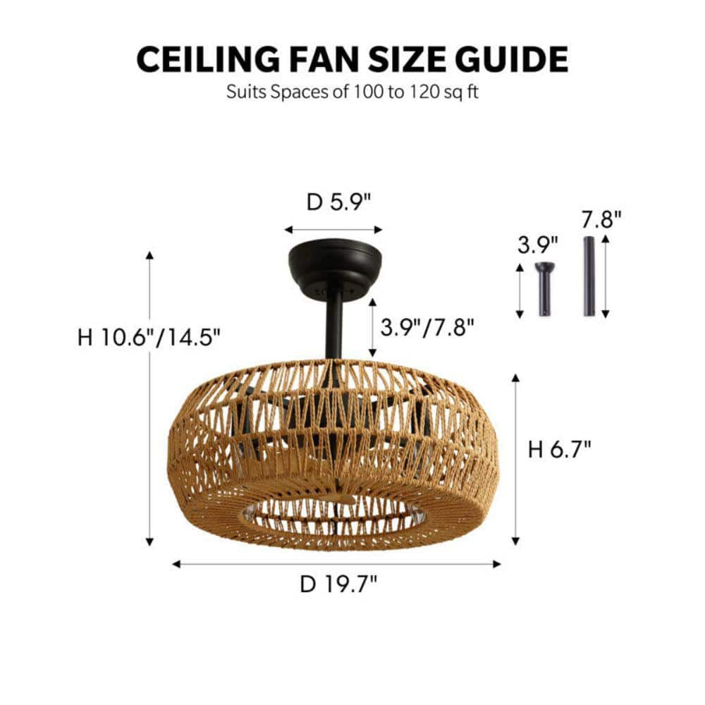 20 in. Indoor Brown Bohemian Rattan Caged 7-Blades Ceiling Fan with Remote