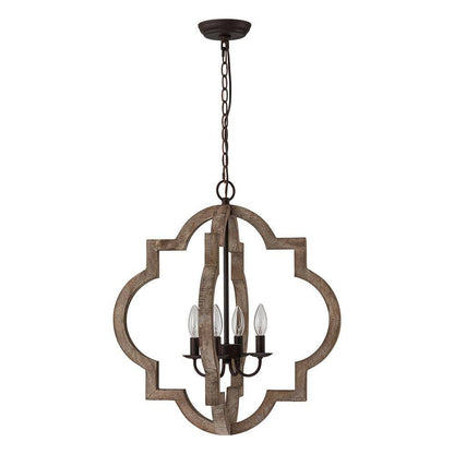 4-Light Rustic Iron Modern Farmhouse Cage Candlestick Chandelier Aged Wood