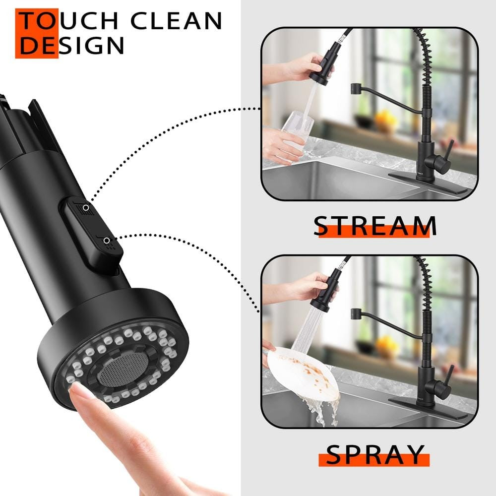 androme Single Handle Pull Down Sprayer Kitchen Faucet in Black