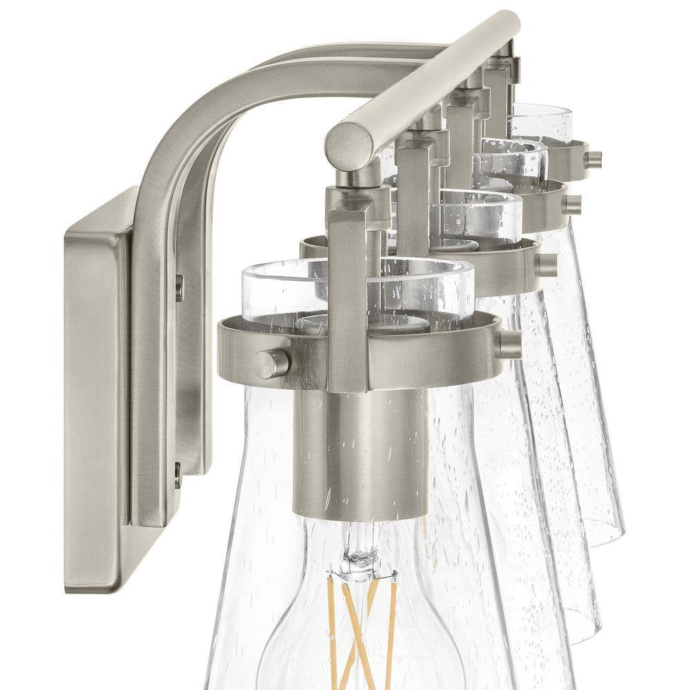 Clermont 30.75 in. 4-Light Brushed Nickel Bathroom Vanity Light w Seeded Glass
