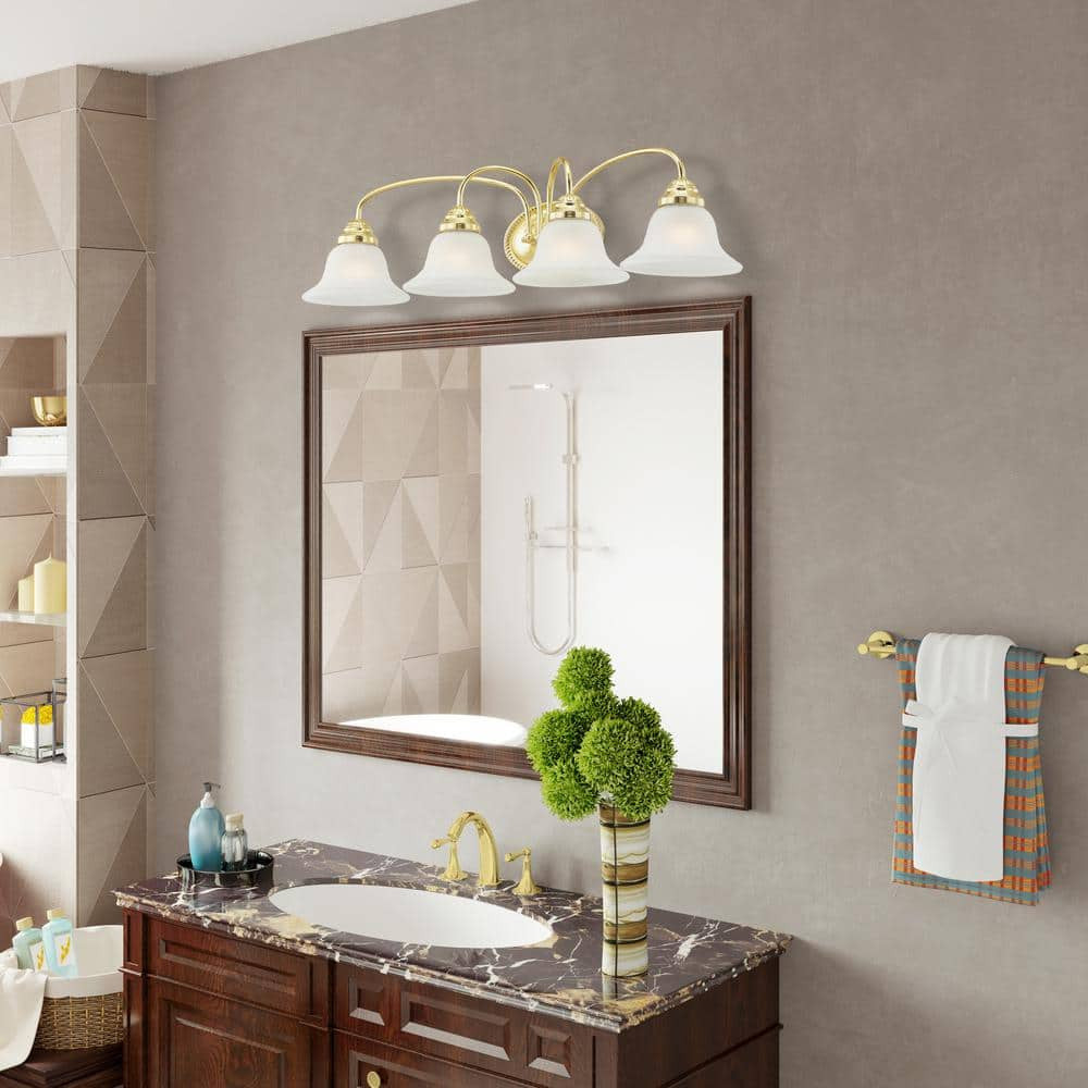 Bodenham 30.5 in. 4-Light Polished Brass Vanity Light with White Alabaster Glass