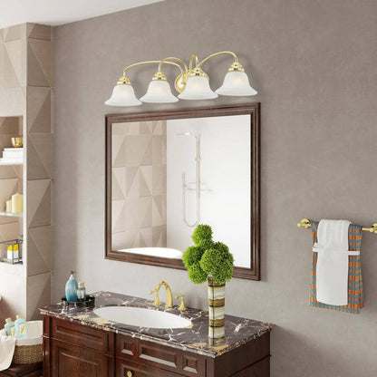 Bodenham 30.5 in. 4-Light Polished Brass Vanity Light with White Alabaster Glass