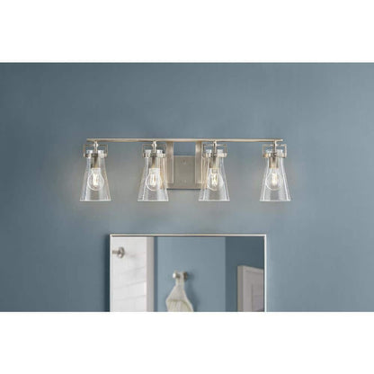 Clermont 30.75 in. 4-Light Brushed Nickel Bathroom Vanity Light w Seeded Glass