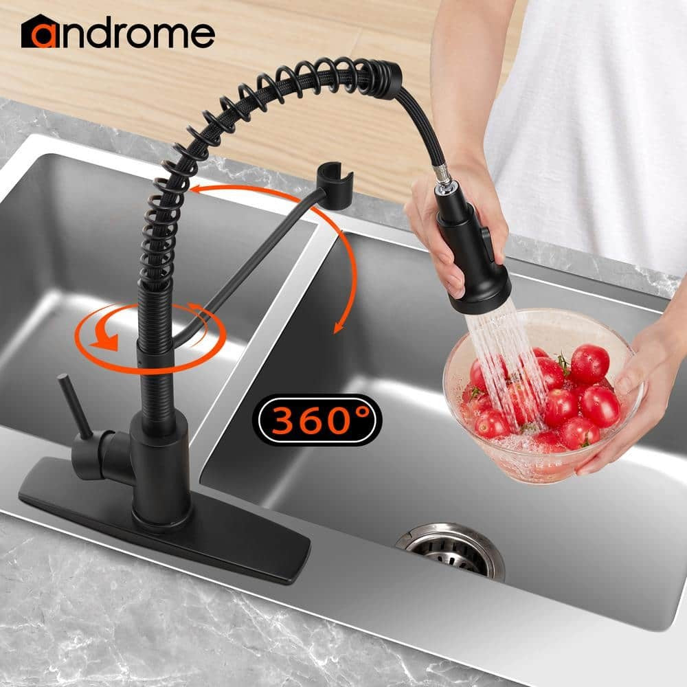 androme Single Handle Pull Down Sprayer Kitchen Faucet in Black