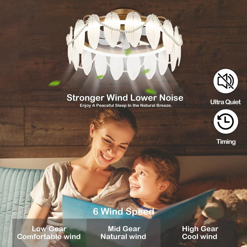 20in Smart French Gold Crystal Ceiling Fan with Light Remote Low Profile Indoor