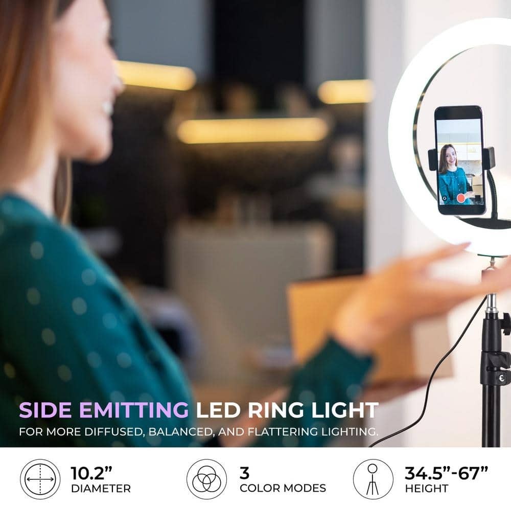 Alsy 67.5in LED Ring Light Tripod with Phone Holder 3CCT Adjustable Height