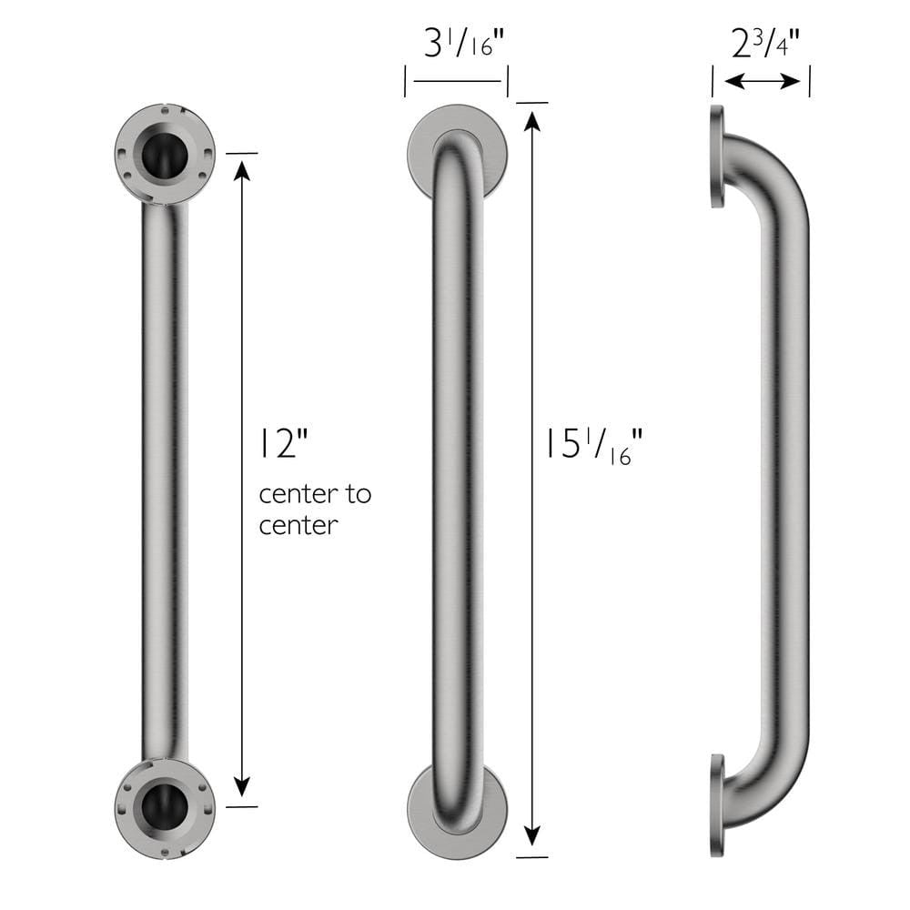 Design House 12 in. x 1-1/2 in. Bathroom Safety Grab Bar in Satin Nickel - ADA