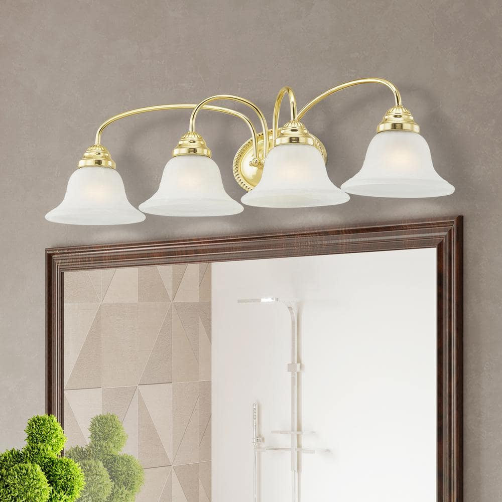 Bodenham 30.5 in. 4-Light Polished Brass Vanity Light with White Alabaster Glass