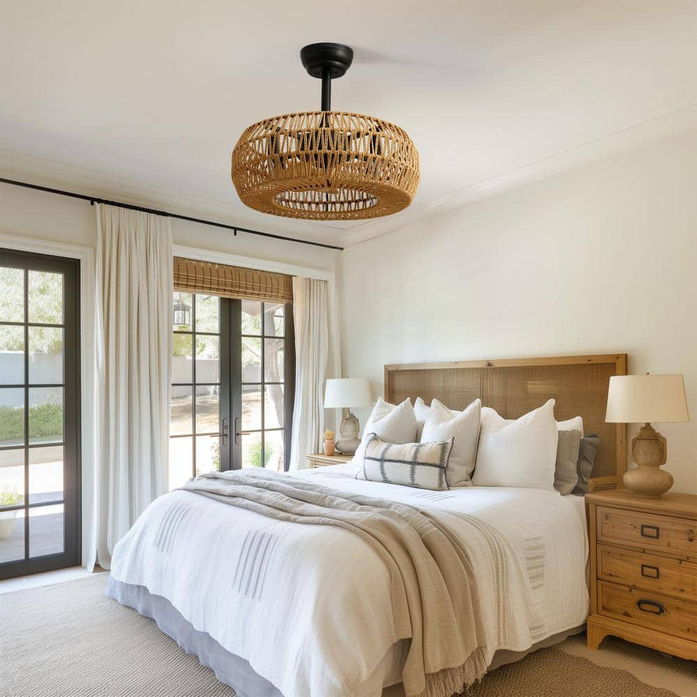 20 in. Indoor Brown Bohemian Rattan Caged 7-Blades Ceiling Fan with Remote