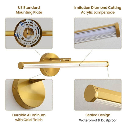 22"  1-Light Gold LED Vanity Light Bar 18-Watt Rotatable Bathroom Light Fixture