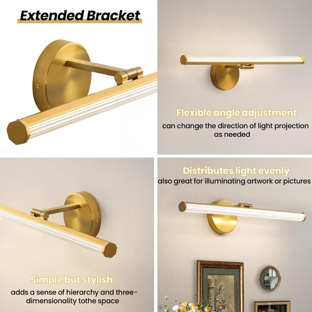 22"  1-Light Gold LED Vanity Light Bar 18-Watt Rotatable Bathroom Light Fixture