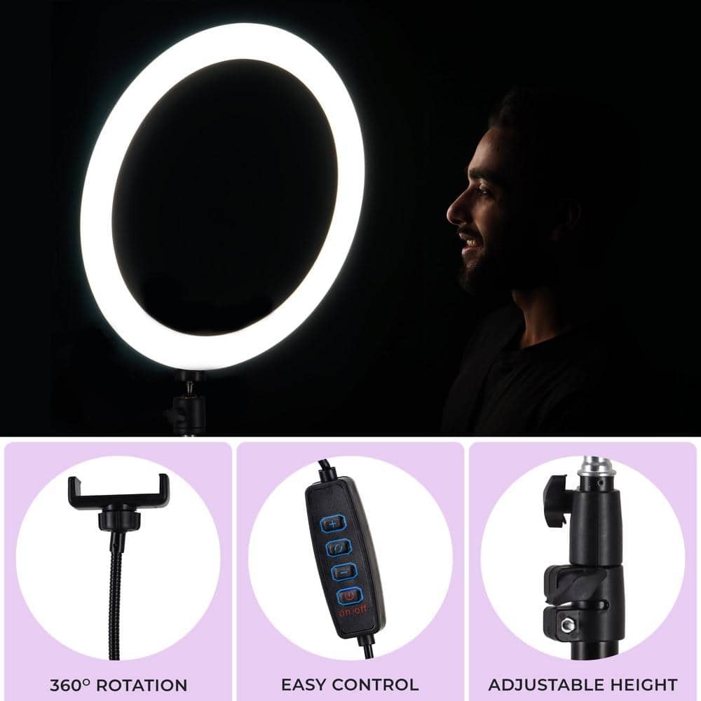 Alsy 67.5in LED Ring Light Tripod with Phone Holder 3CCT Adjustable Height