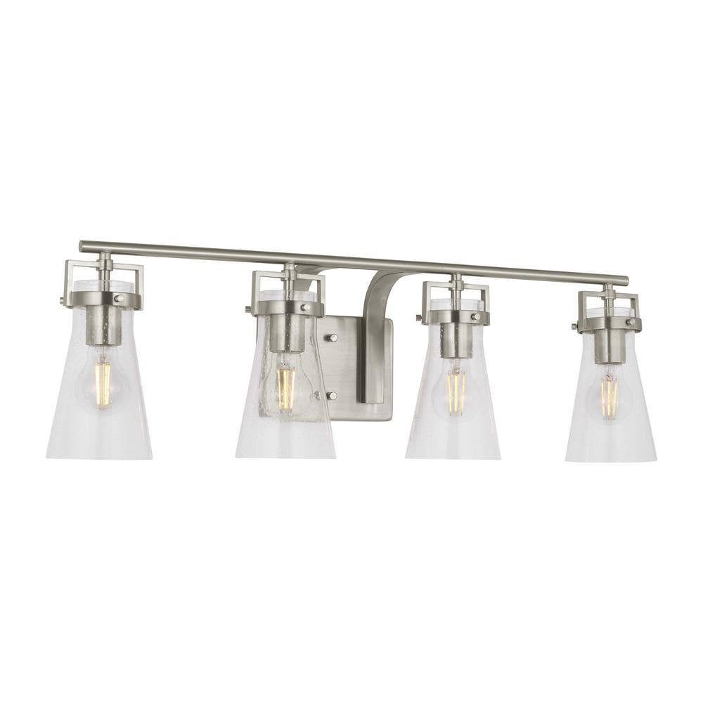 Clermont 30.75 in. 4-Light Brushed Nickel Bathroom Vanity Light w Seeded Glass