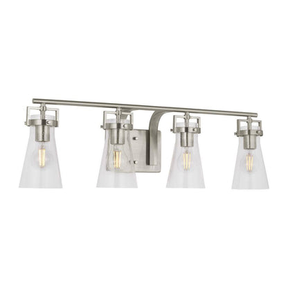 Clermont 30.75 in. 4-Light Brushed Nickel Bathroom Vanity Light w Seeded Glass