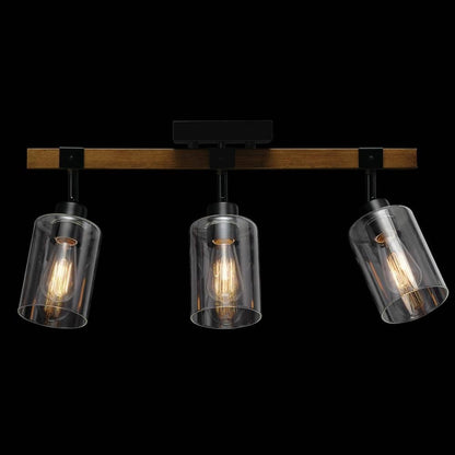 Austin 2 ft. 3-Light Faux Wood Fixed Track Black Accents Clear Glass Shades