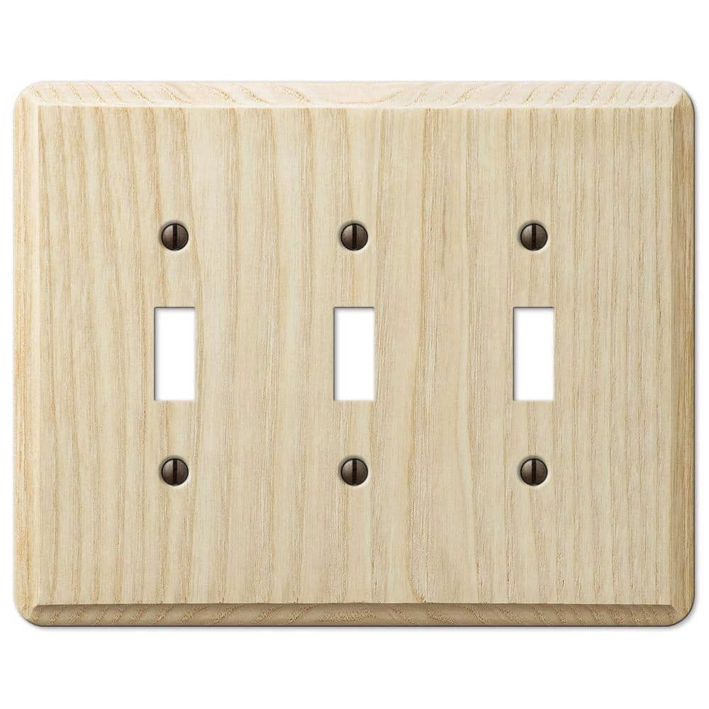 AMERELLE Contemporary 3 Gang Toggle Wood Wall Plate - Unfinished Ash