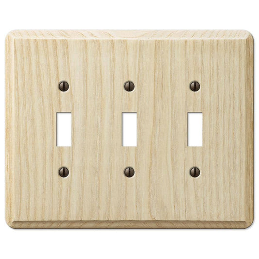 AMERELLE Contemporary 3 Gang Toggle Wood Wall Plate - Unfinished Ash