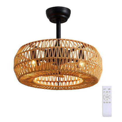 20 in. Indoor Brown Bohemian Rattan Caged 7-Blades Ceiling Fan with Remote