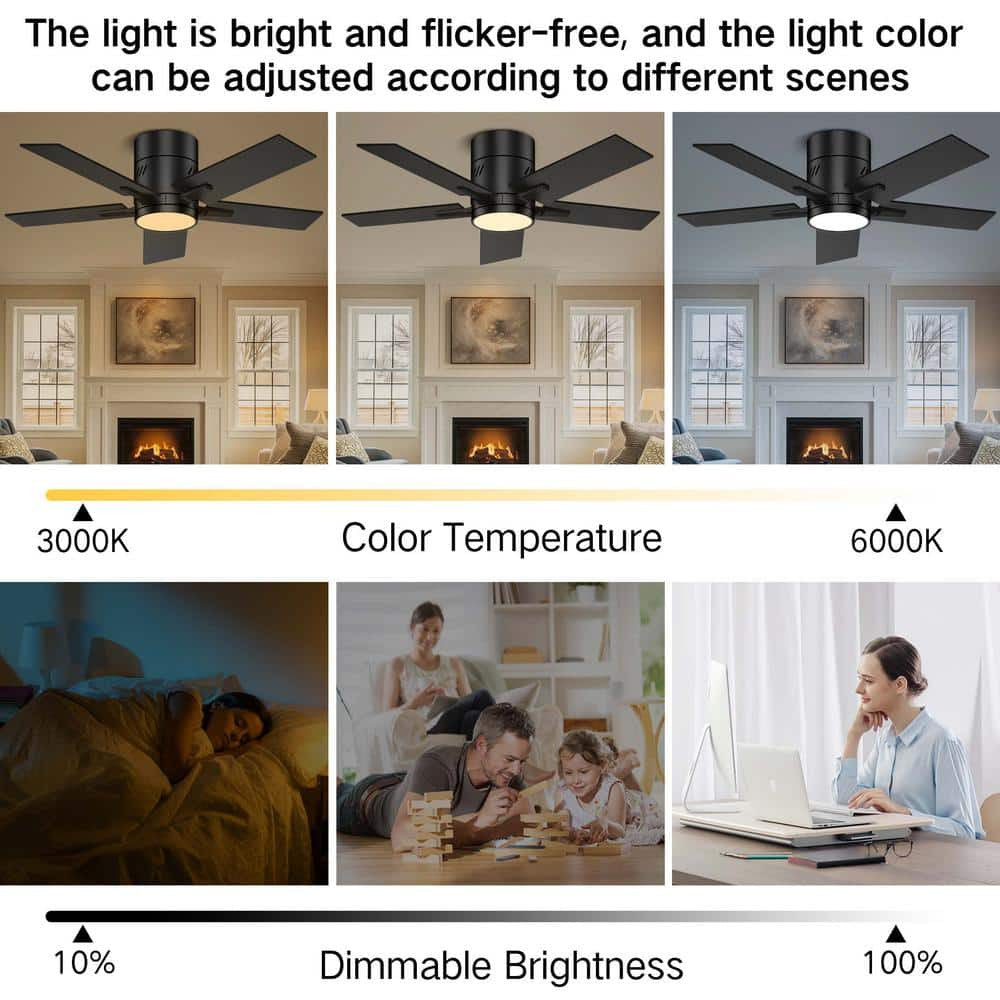 BICIK 42 in.Integrated LED Indoor/Covered Outdoor Black Ceiling Fan+Light+Remote