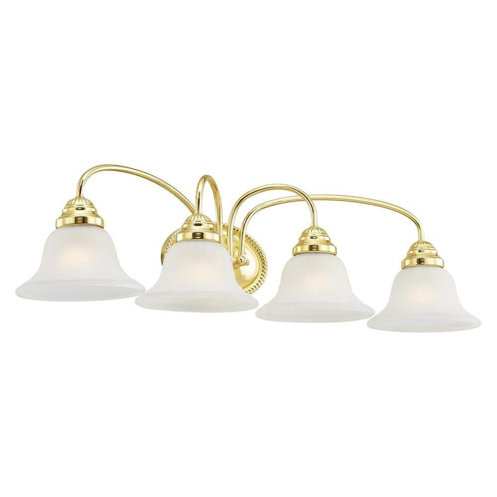 Bodenham 30.5 in. 4-Light Polished Brass Vanity Light with White Alabaster Glass