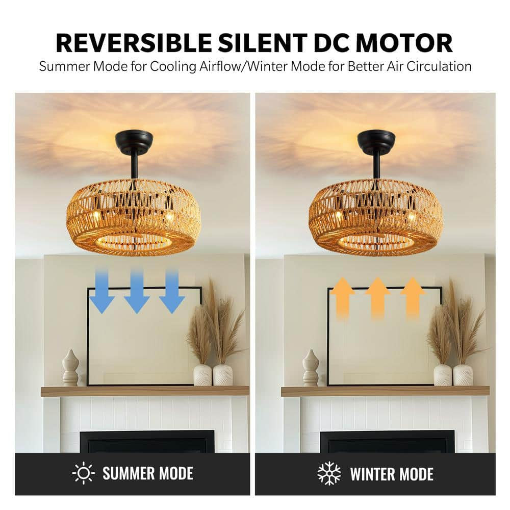 20 in. Indoor Brown Bohemian Rattan Caged 7-Blades Ceiling Fan with Remote