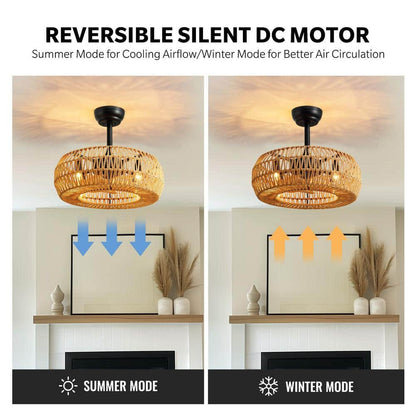 20 in. Indoor Brown Bohemian Rattan Caged 7-Blades Ceiling Fan with Remote