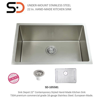 16-Gauge Stainless Steel 22 in. Single Bowl Undermount Kitchen Sink with Grid