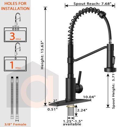 androme Single Handle Pull Down Sprayer Kitchen Faucet in Black