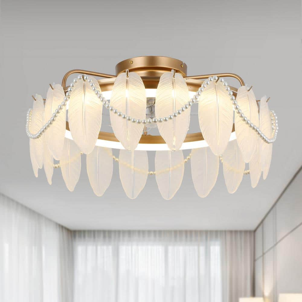 20in Smart French Gold Crystal Ceiling Fan with Light Remote Low Profile Indoor