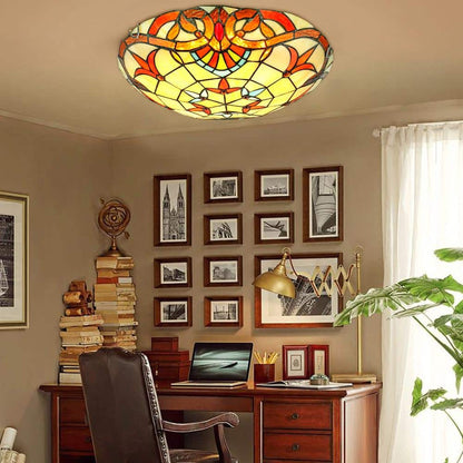 12" Tiffany Style Flush Mount Ceiling Light Stained Glass 2-Light Fixture