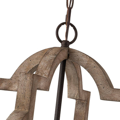 4-Light Rustic Iron Modern Farmhouse Cage Candlestick Chandelier Aged Wood