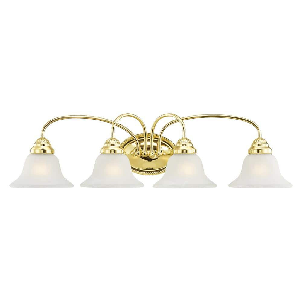 Bodenham 30.5 in. 4-Light Polished Brass Vanity Light with White Alabaster Glass