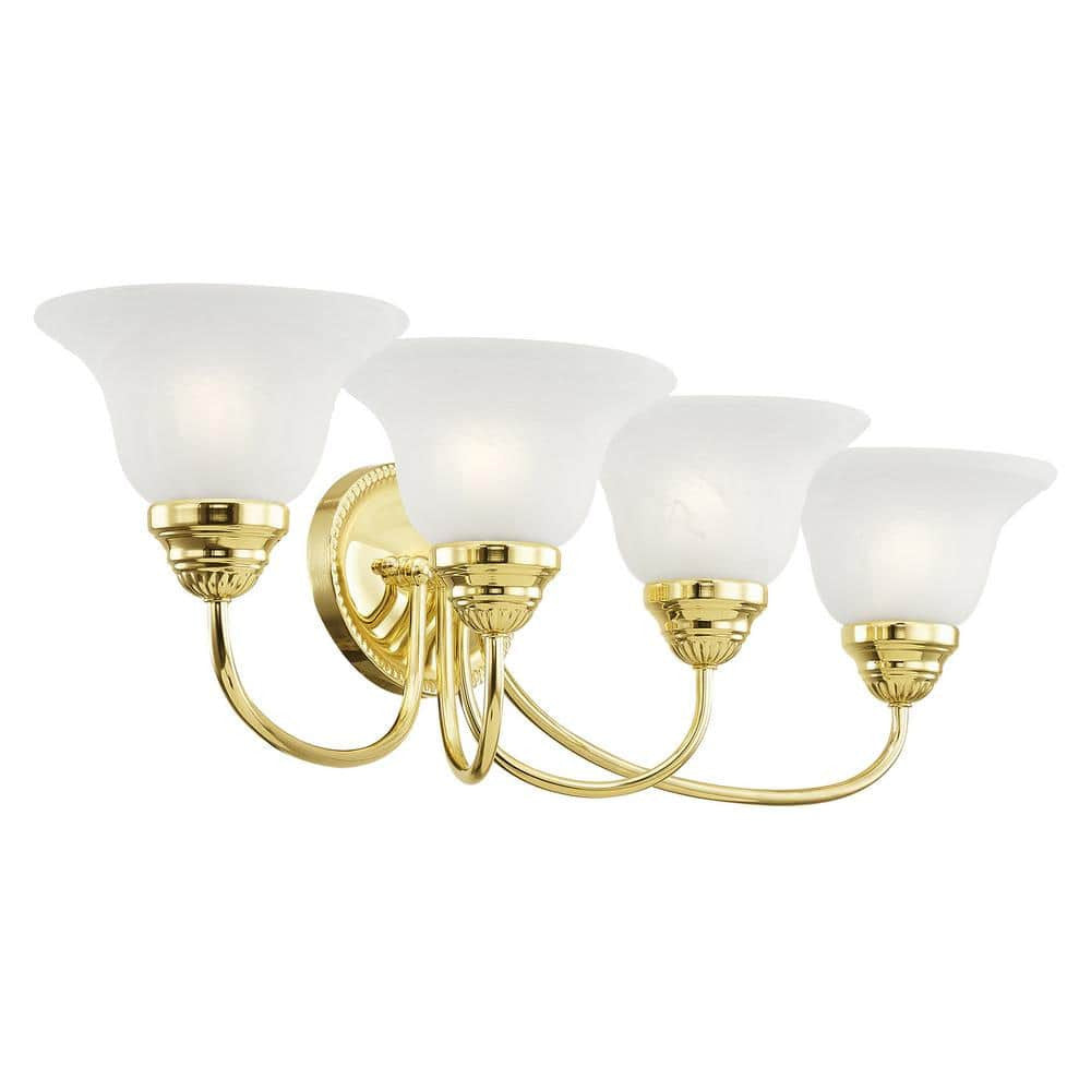 Bodenham 30.5 in. 4-Light Polished Brass Vanity Light with White Alabaster Glass