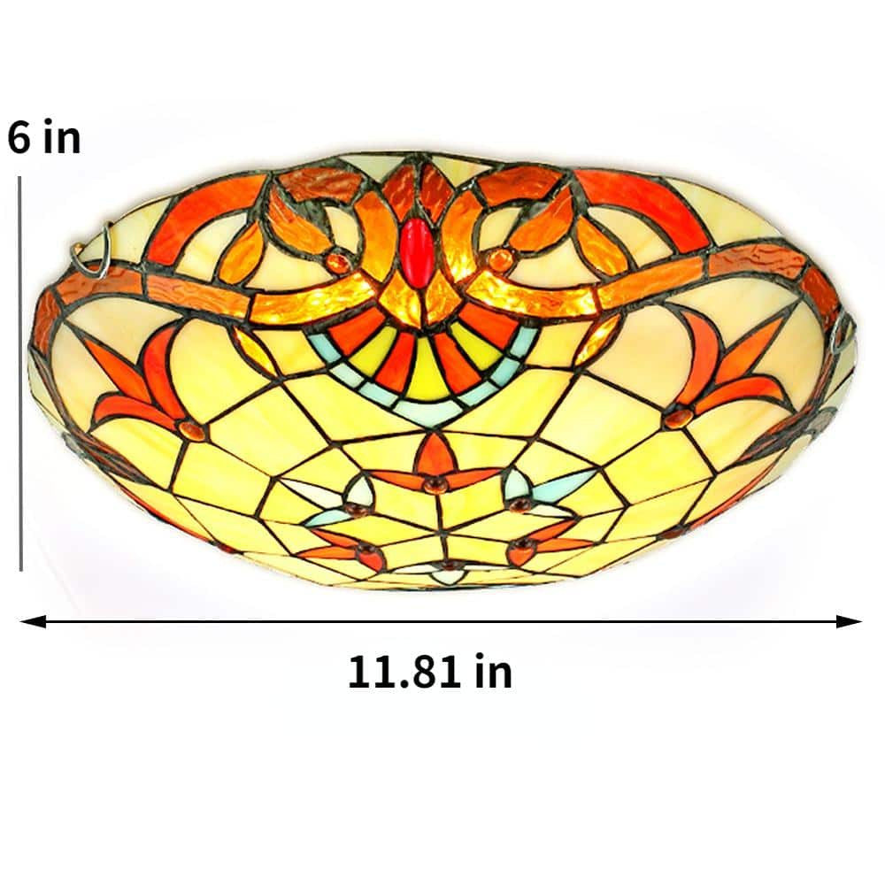 12" Tiffany Style Flush Mount Ceiling Light Stained Glass 2-Light Fixture