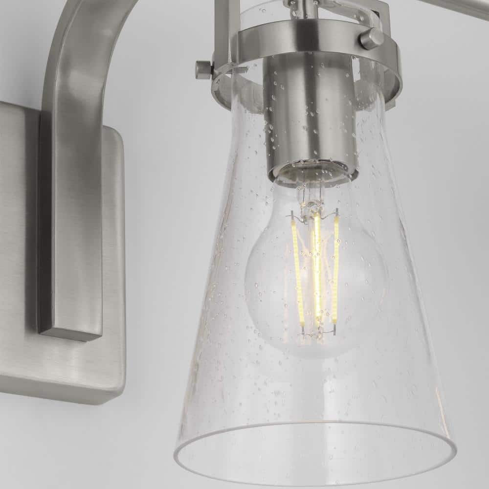 Clermont 30.75 in. 4-Light Brushed Nickel Bathroom Vanity Light w Seeded Glass